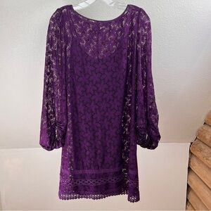 LAUNDRY BY SHELLI SEAGAL Wine Lace long sleeves Dress w/matching Slip. Size 6